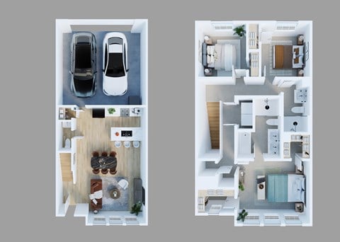 Floor plan for 3 beds, 2.5 baths, 1454 sqft